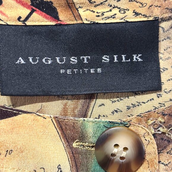 Auqust Silk Petites Vintage Navigation theme Long Sleeve Button-up Blouse Sz PS - Picture 7 of 13